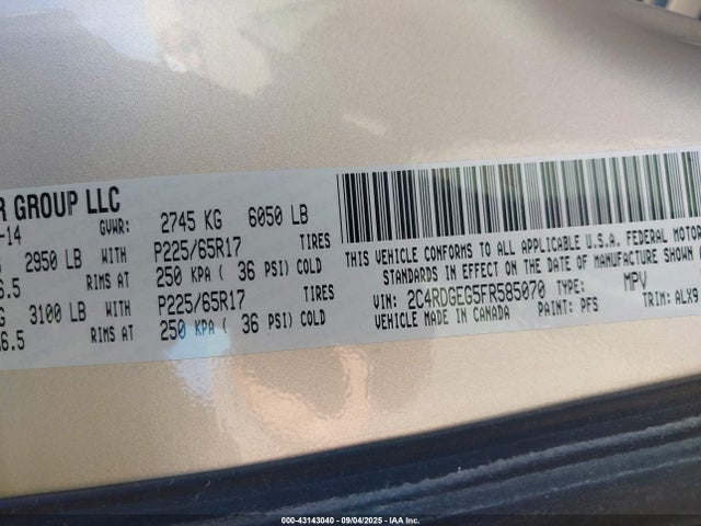 Dodge Grand Caravan 2015 2C4RDGEG5FR585070 Image 9