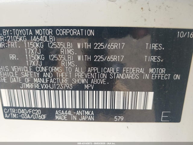JTMRFREVXHJ123793 Toyota 2ar-fe