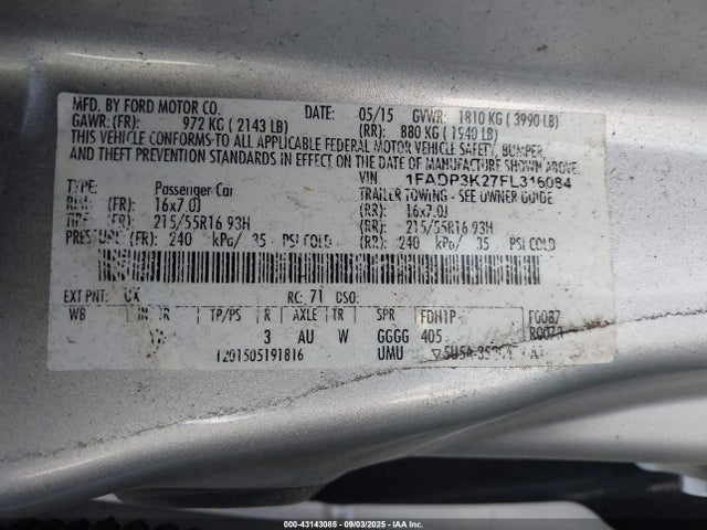 Ford 2015 2015 1FADP3K27FL316084 Image 9