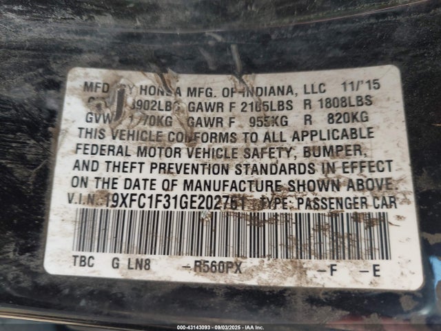 19XFC1F31GE202761 Honda l15b7
