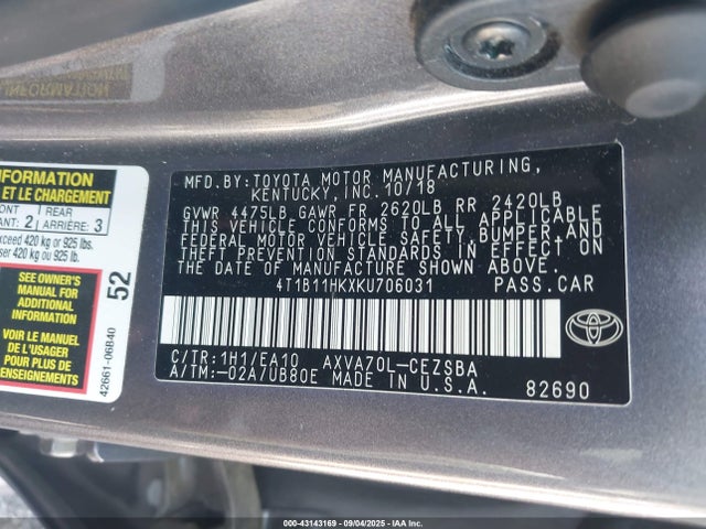 4T1B11HKXKU706031 Toyota a25a-fks