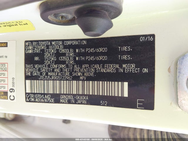 JTEZU5JRXG5122962 Toyota 1gr-fe