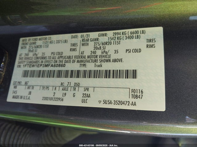 Ford 4v 2021 1FTEW1EP3MFA60860 Image 9