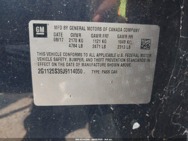 2G1125S39J9114050 Chevrolet lfx - spark ignited direct injection, vvt, e85 max, alum
