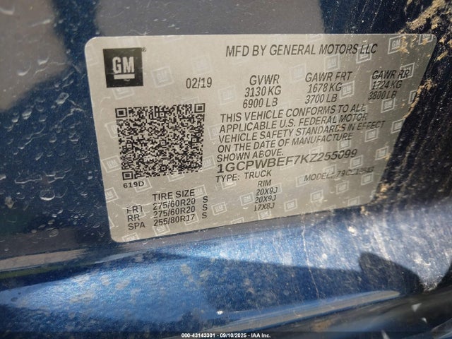 1GCPWBEF7KZ255099 Chevrolet l82 - di, afm, alum, gen 5, var 1
