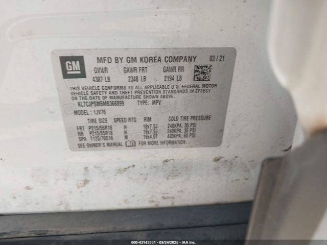 2021 CHEVROLET TRAX KL7CJPSM5MB366899 Photo 8