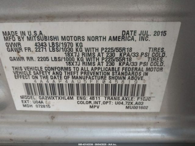 2015 MITSUBISHI OUTLANDER SPORT 4A4AP4AU5FE045819 Photo 8