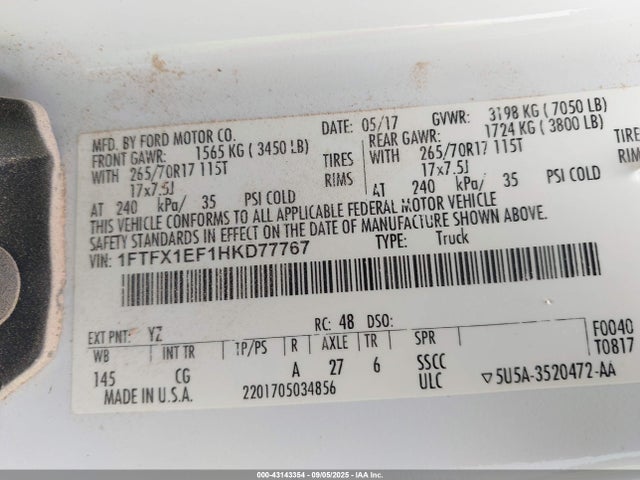 Ford 5.0l-4v 2017 1FTFX1EF1HKD77767 Image 9