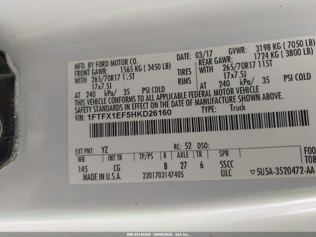 Ford 5.0l-4v 2017 1FTFX1EF5HKD26160 Image 9