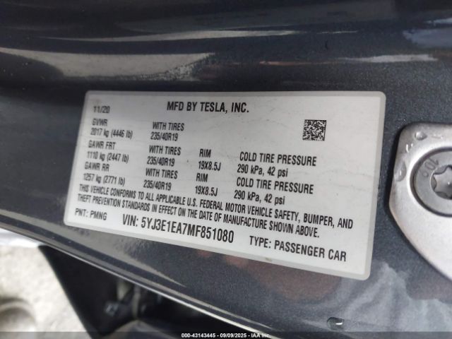 2021 TESLA MODEL 3 5YJ3E1EA7MF851080 Photo 8