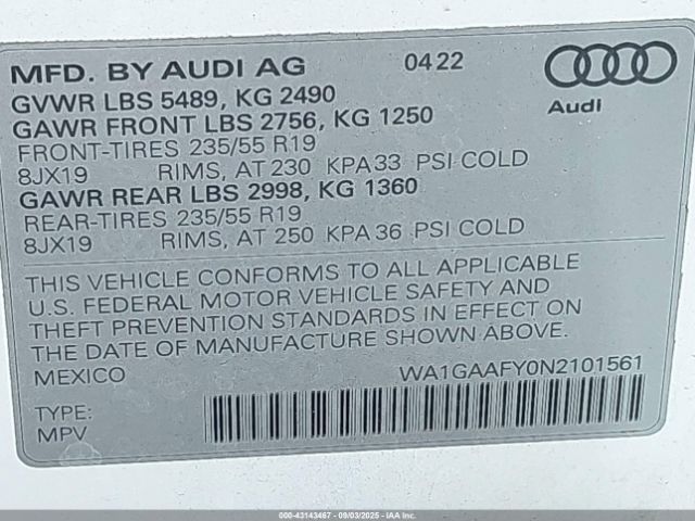 2022 AUDI Q5 WA1GAAFY0N2101561 Photo 8