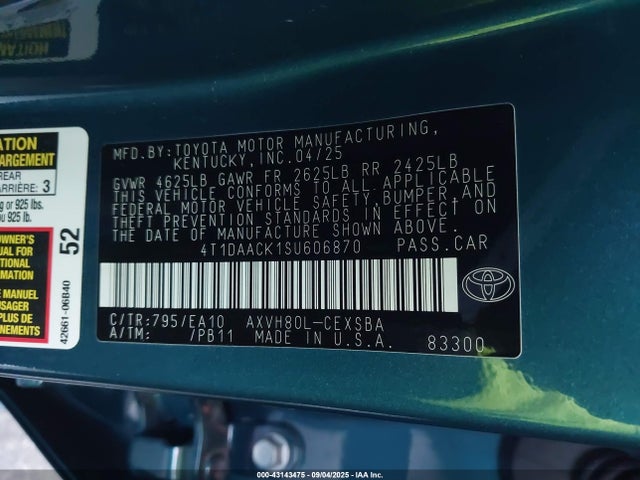 Toyota a25a-fxs 2025 4T1DAACK1SU606870 Image 9