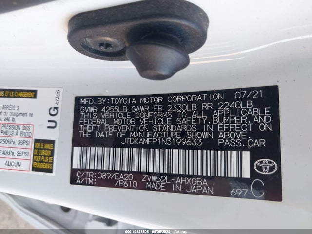 JTDKAMFP1N3199633 Toyota 2zr-fxe, 1nm+1sm