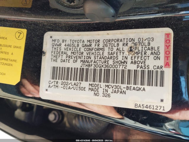 2003 LEXUS ES 300 JTHBF30GX36000772 Photo 8