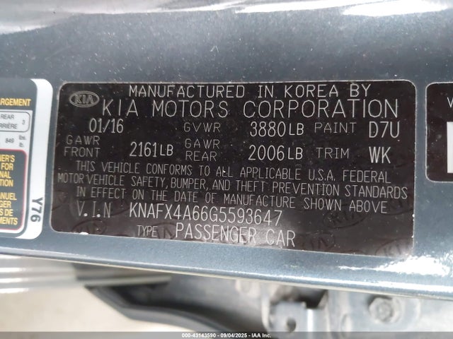 KNAFX4A66G5593647 KIA mpi nu