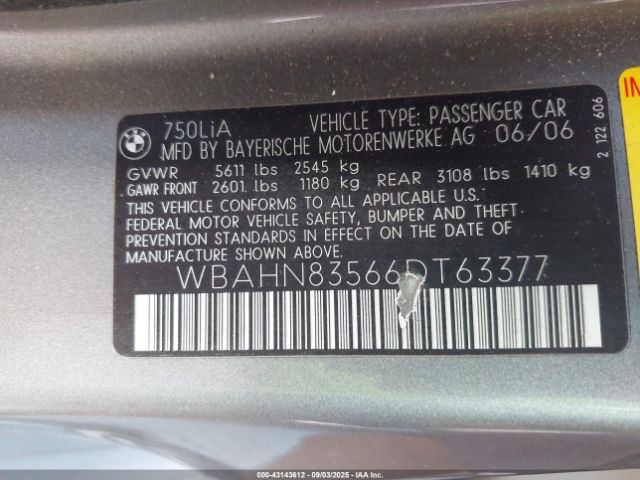 2006 BMW 750LI WBAHN83566DT63377 Photo 8