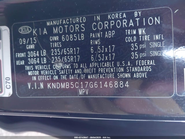 KIA dohc gdi lambda ii 2016 KNDMB5C17G6146884 Image 9