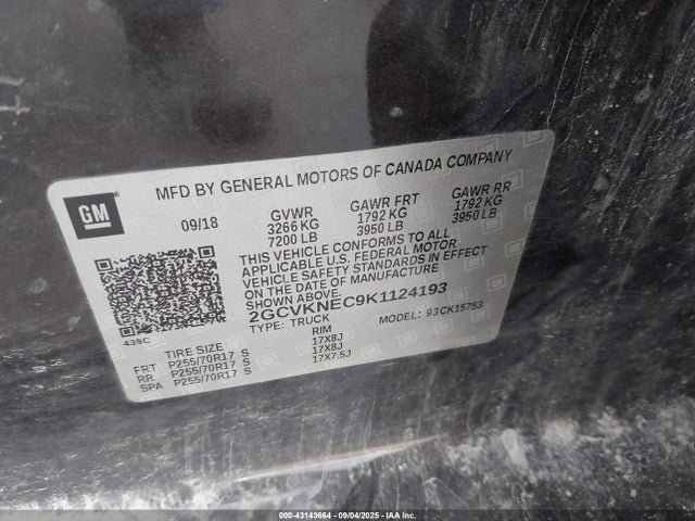 2GCVKNEC9K1124193 Chevrolet l83 - di, afm, alum, gen 5, var 1