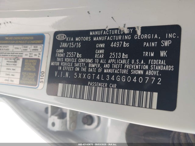 5XXGT4L34GG040772 KIA t-gdi theta ii
