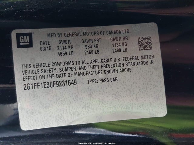Chevrolet lfx 2015 2G1FF1E30F9231649 Image 9