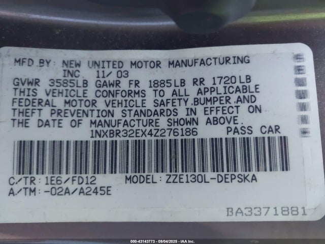 2004 TOYOTA COROLLA 1NXBR32EX4Z276186 Photo 8