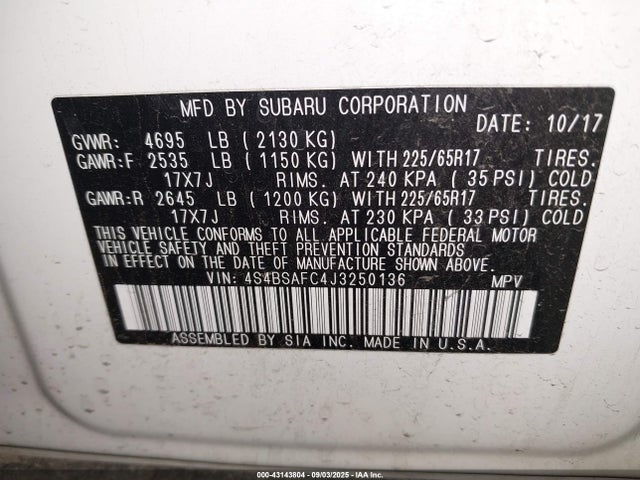 4S4BSAFC4J3250136 Subaru u5
