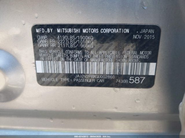 2016 MITSUBISHI LANCER JA32V2FWXGU002860 Photo 8