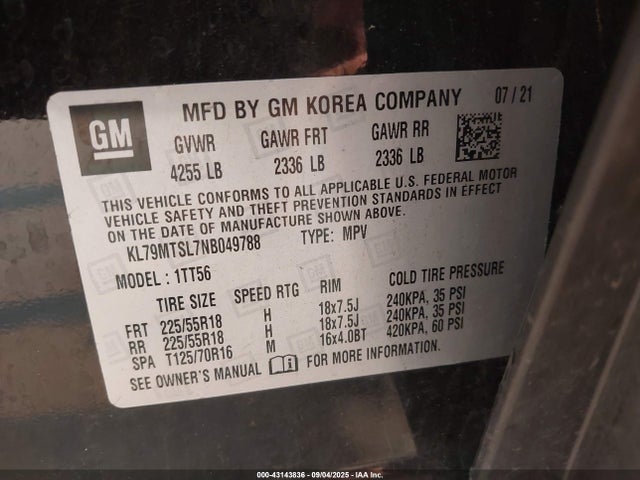 KL79MTSL7NB049788 Chevrolet l3t - l3, sidi, vvt, alum