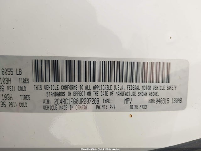 Aukcja sprzedaży 2018 Chrysler Pacifica Touring Plus, vin: 2C4RC1FG0JR287288, numer aukcji: 43143880