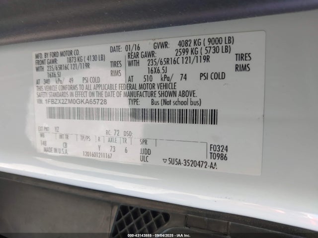 1FBZX2ZM0GKA65728 Ford 2016
