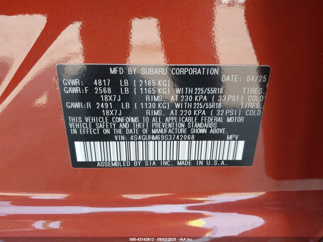 4S4GUHM69S3742068 Subaru na