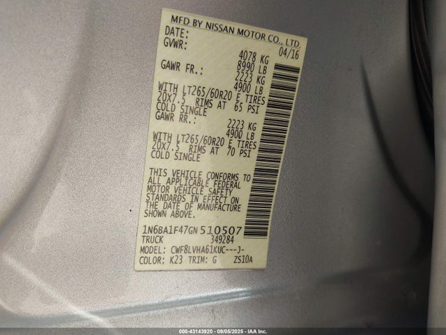 1N6BA1F47GN510507 Nissan Titan
