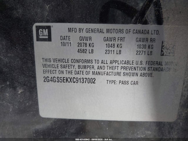 43143942 :رقم المزاد ، 2G4GS5EKXC9137002 vin ، 2012 Buick Regal Premium 1 مزاد بيع
