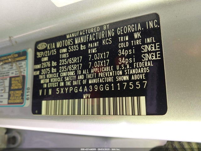 5XYPG4A39GG117557 KIA dohc gdi theta ii