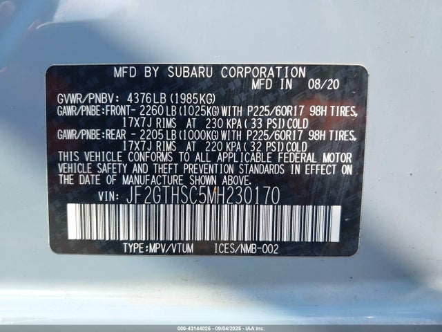 Subaru na 2021 JF2GTHSC5MH230170 Image 9