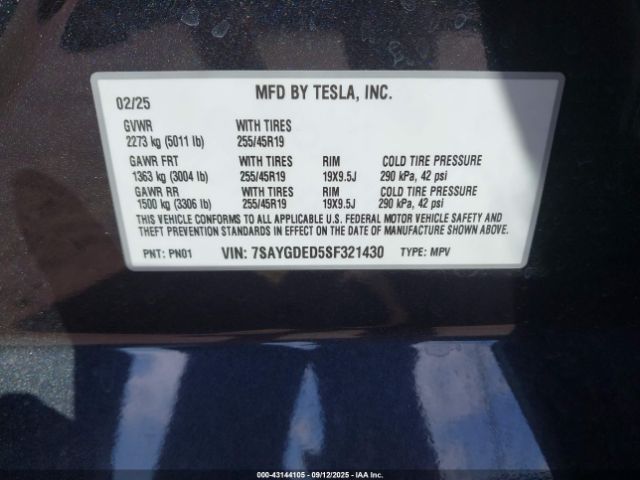 2025 TESLA MODEL Y 7SAYGDED5SF321430 Photo 8