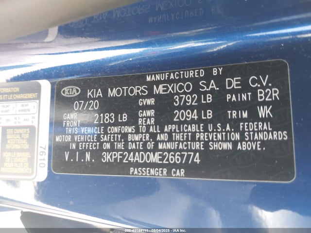 3KPF24AD0ME266774 KIA mpi nu