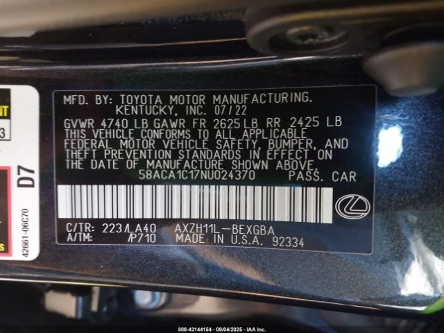 2022 LEXUS ES 300H 58ACA1C17NU024370 Photo 8
