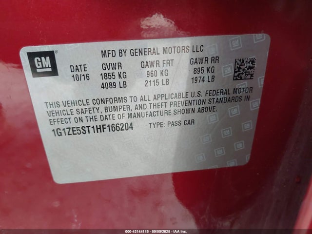 1G1ZE5ST1HF166204 Chevrolet lfv - di: direct injection, vvt: variable valve timing, gen 1
