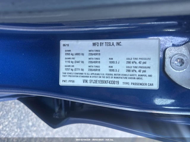 2019 TESLA MODEL 3 5YJ3E1EBXKF433019 Photo 8