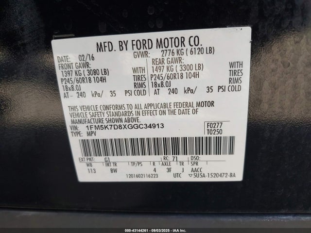 1FM5K7D8XGGC34913 Ford Explorer