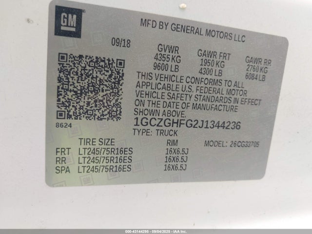 1GCZGHFG2J1344236 Chevrolet l96 - engine flexible fuel, iron