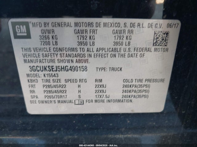 3GCUKSEJ5HG490158 Chevrolet l86 - sidi: spark ignited direct injection, vvt: variable valve timing, afm, e85 max, alum