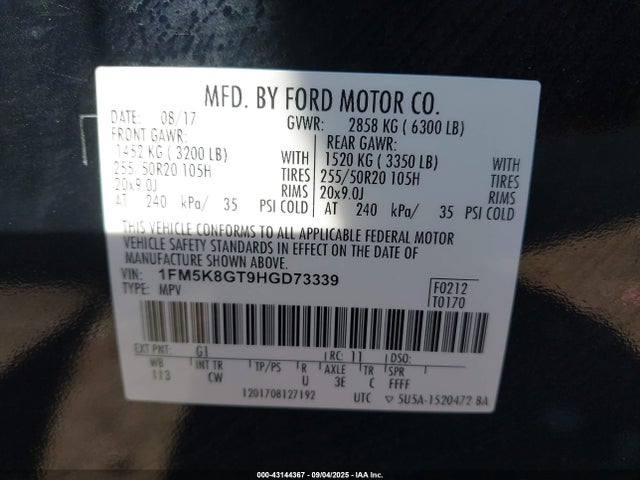 1FM5K8GT9HGD73339 Ford 3.5l gtdi