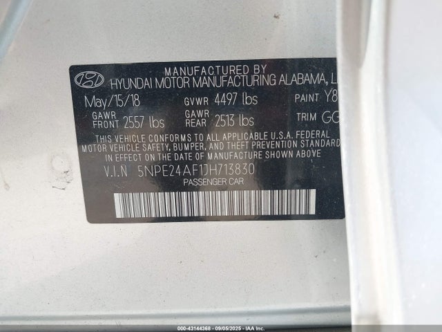 5NPE24AF1JH713830 Hyundai gdi theta-ii