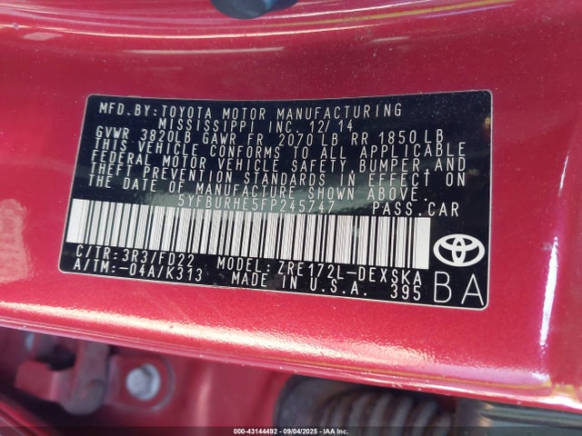 Toyota 2zr-fe 2015 5YFBURHE5FP245747 Image 9
