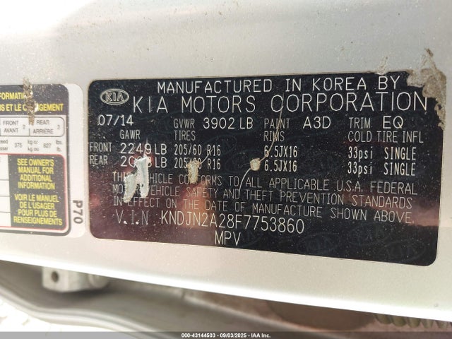 KIA dohc gdi gamma 2015 KNDJN2A28F7753860 Image 9