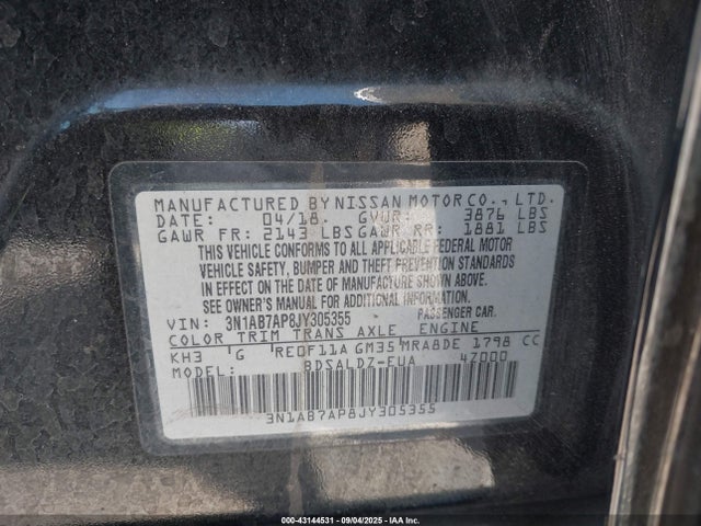 3N1AB7AP8JY305355 Nissan 2018