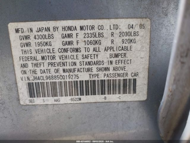 2005 ACURA TSX JH4CL96885C019275 Photo 8