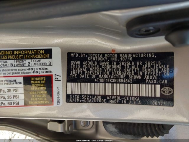 Toyota 2ar-fe 2017 4T1BF1FK3HU694642 Image 9